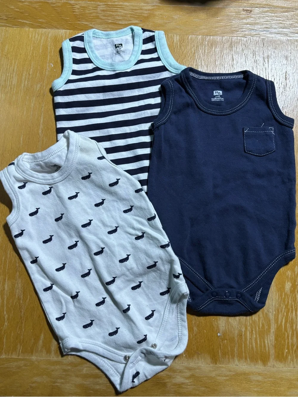 H&M Baby Navy, White & Striped Sleeveless Bodysuit 3-Pack